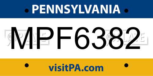 MPF6382 Pennsylvania License Plate