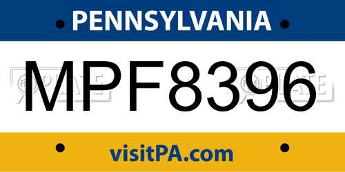 MPF8396 Pennsylvania License Plate
