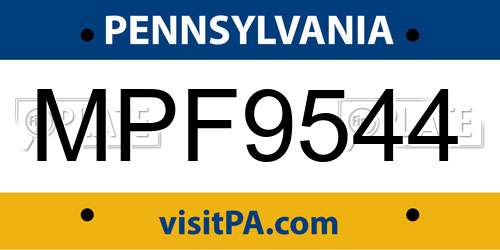 MPF9544 Pennsylvania License Plate