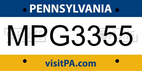 MPG3355 Pennsylvania License Plate