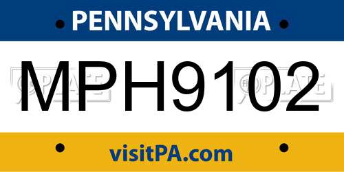 MPH9102 Pennsylvania License Plate