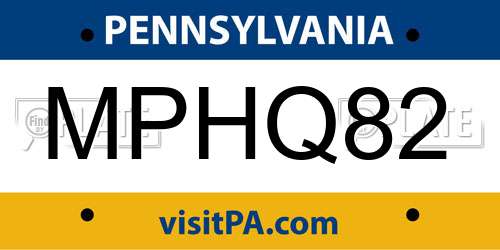 MPHQ82 Pennsylvania License Plate