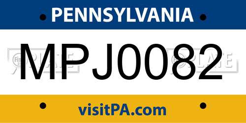 MPJ0082 Pennsylvania License Plate