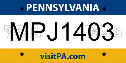 MPJ1403 Pennsylvania License Plate