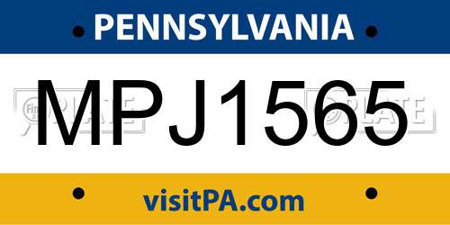 MPJ1565 Pennsylvania License Plate