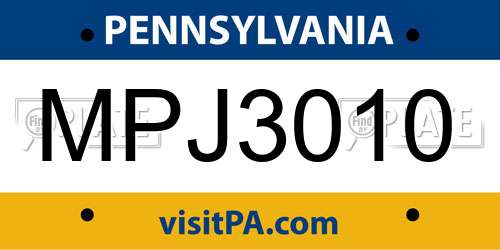 MPJ3010 Pennsylvania License Plate