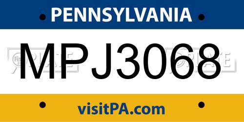 MPJ3068 Pennsylvania License Plate