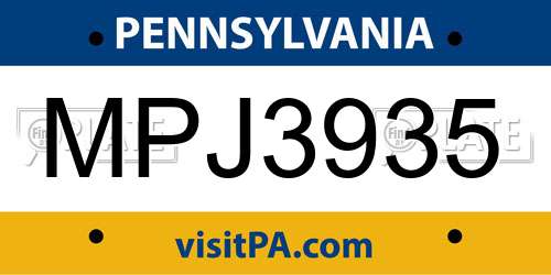 MPJ3935 Pennsylvania License Plate