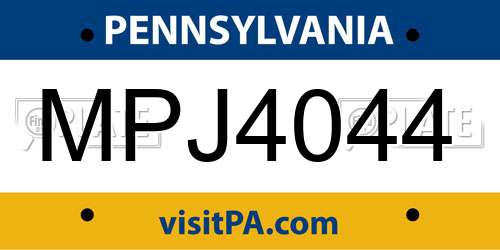 MPJ4044 Pennsylvania License Plate