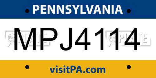 MPJ4114 Pennsylvania License Plate