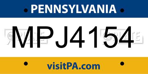 MPJ4154 Pennsylvania License Plate