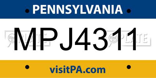 MPJ4311 Pennsylvania License Plate