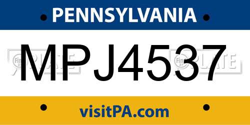 MPJ4537 Pennsylvania License Plate