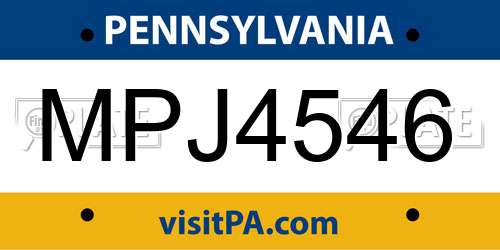 MPJ4546 Pennsylvania License Plate