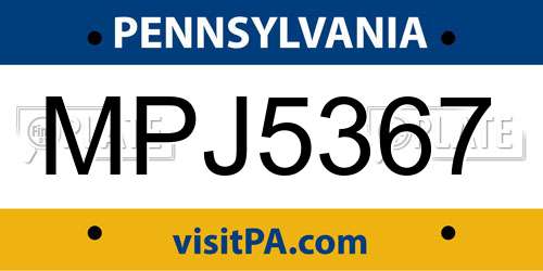 MPJ5367 Pennsylvania License Plate