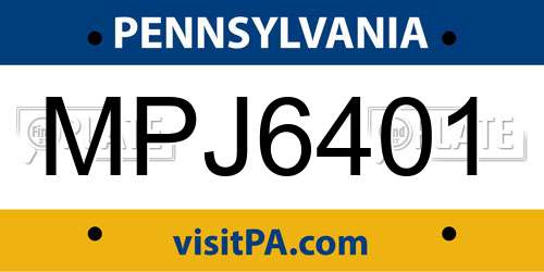 MPJ6401 Pennsylvania License Plate