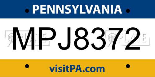 MPJ8372 Pennsylvania License Plate