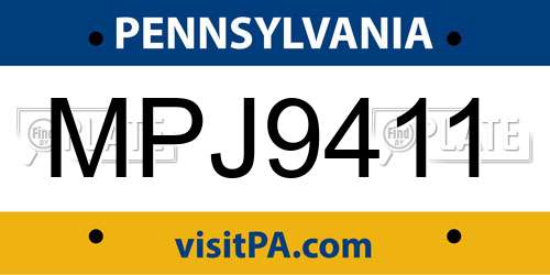 MPJ9411 Pennsylvania License Plate