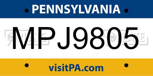 MPJ9805 Pennsylvania License Plate