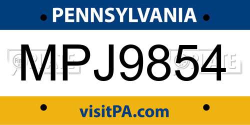 MPJ9854 Pennsylvania License Plate