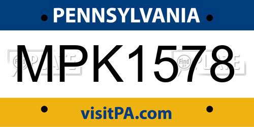 MPK1578 Pennsylvania License Plate