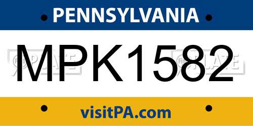 MPK1582 Pennsylvania License Plate