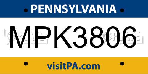 MPK3806 Pennsylvania License Plate