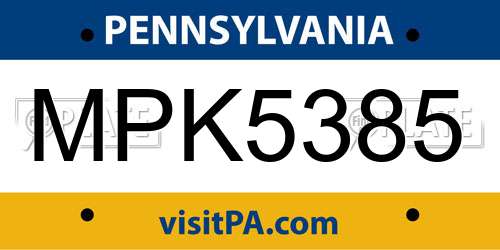 MPK5385 Pennsylvania License Plate