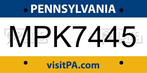 MPK7445 Pennsylvania License Plate