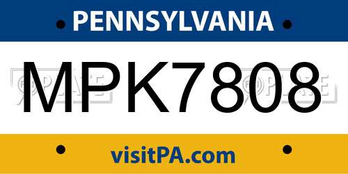 MPK7808 Pennsylvania License Plate