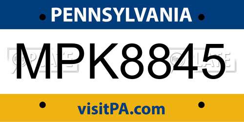 MPK8845 Pennsylvania License Plate