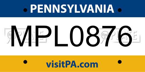 MPL0876 Pennsylvania License Plate