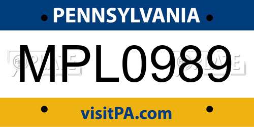 MPL0989 Pennsylvania License Plate