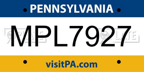 MPL7927 Pennsylvania License Plate