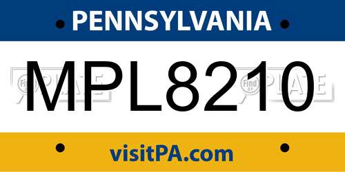 MPL8210 Pennsylvania License Plate