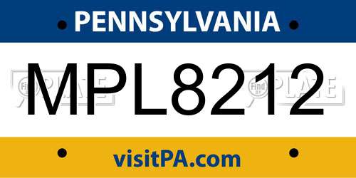 MPL8212 Pennsylvania License Plate