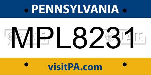 MPL8231 Pennsylvania License Plate