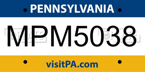 MPM5038 Pennsylvania License Plate