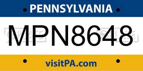 MPN8648 Pennsylvania License Plate