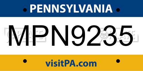MPN9235 Pennsylvania License Plate