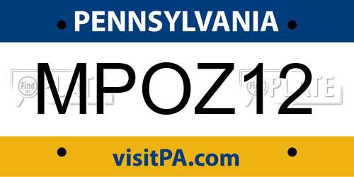 MPOZ12 Pennsylvania License Plate