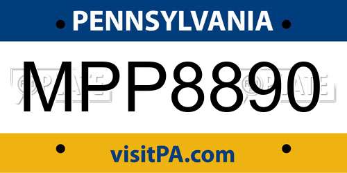 MPP8890 Pennsylvania License Plate