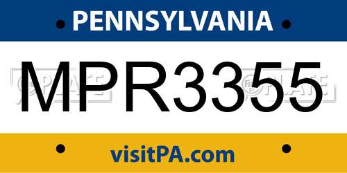 MPR3355 Pennsylvania License Plate