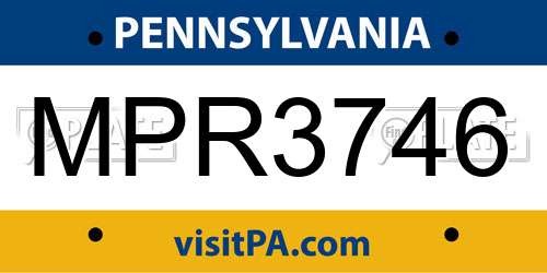 MPR3746 Pennsylvania License Plate
