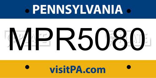 MPR5080 Pennsylvania License Plate