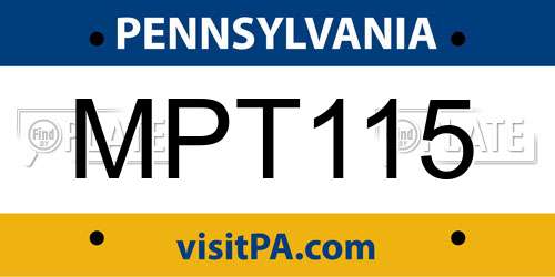 MPT115 Pennsylvania License Plate