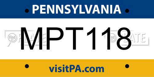 MPT118 Pennsylvania License Plate