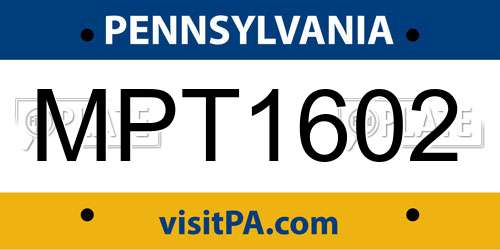 MPT1602 Pennsylvania License Plate