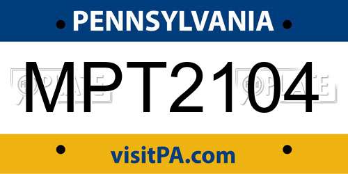 MPT2104 Pennsylvania License Plate