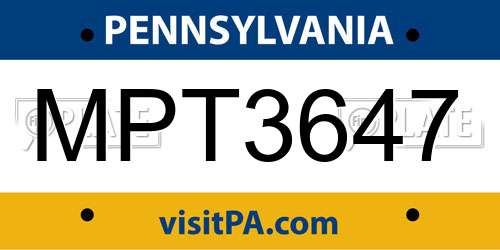 MPT3647 Pennsylvania License Plate